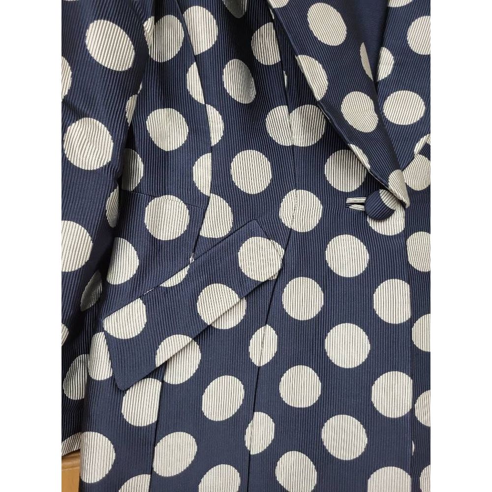 Giorgio Armani Womens Suit Jacket Blazer Blue Polka Dot Long Sleeve Pockets 46 - Picture 3 of 10
